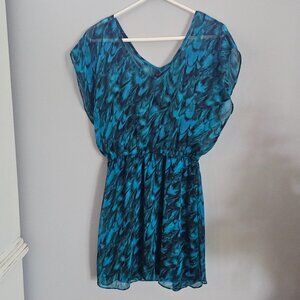 Express Teal Sheer Overlay Dress with Navy Slip